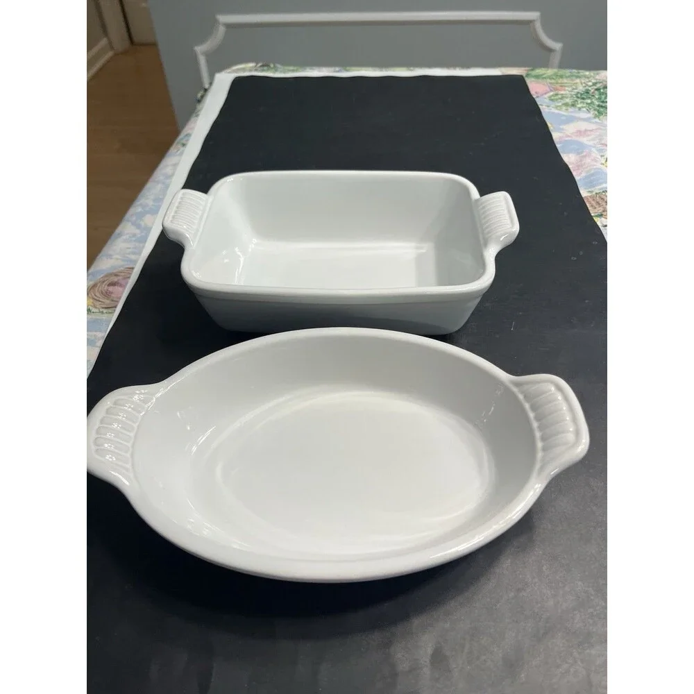 LE CREUSET Stoneware Rectangular & Oval Baking Dish Cotton White New